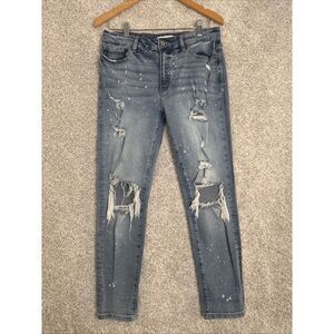 Kancan Bleach Splatter Distressed Straight Jeans Size 28 Medium Wash Denim 28X29